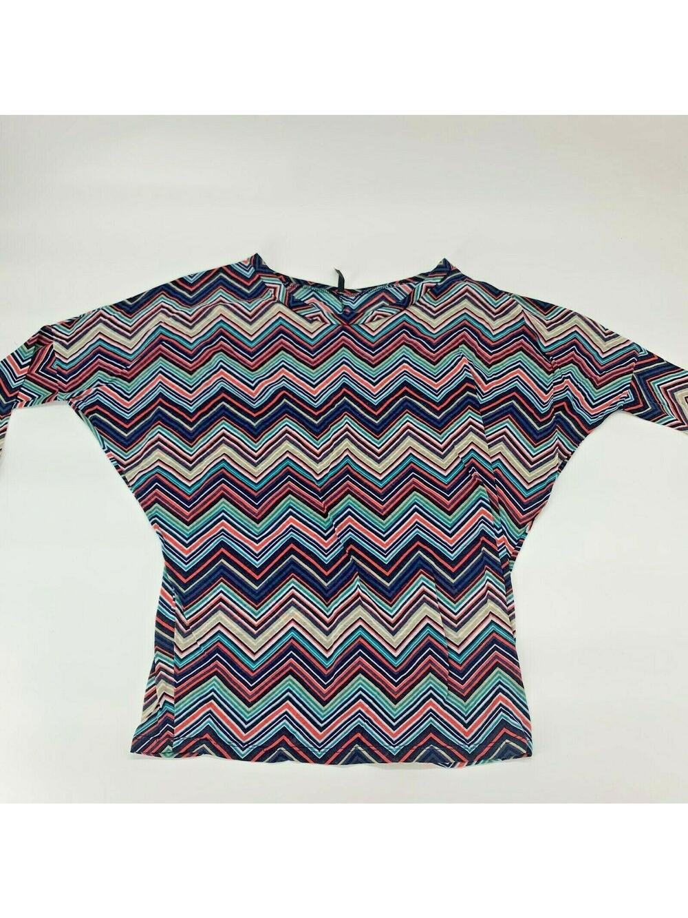 Mon Ami Womens Top Shirt Dolman Batwing Sleeve Chevron Print Women's Size Large
